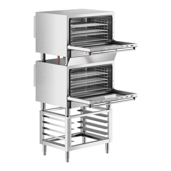 Cooking Performance Group COF-D4-M Double Stacked Electric Digital 4 Tray Full Size Convection Oven with Moisture Injection and Stand - 208-240V Cooking Performance Group COF-D4-M Double Stacked Electric Digital 4 Tray Full Size Convection Oven with Moisture Injection and Stand - 208-240V