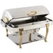Bon Chef 14040 Elite Rectangle 8 Qt. Dripless Stainless Steel with 24K Gold Accents Roll Top Chafer with Aurora Legs Bon Chef 14040 Elite Rectangle 8 Qt. Dripless Stainless Steel with 24K Gold Accents Roll Top Chafer with Aurora Legs