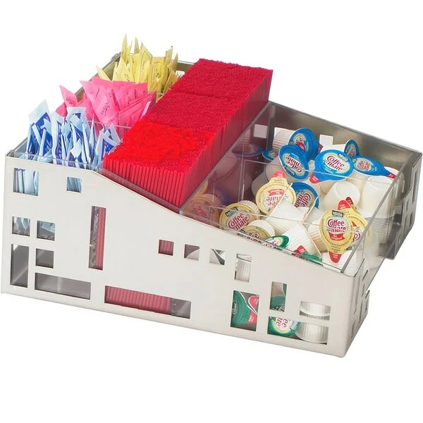 Cal-Mil 1616-55 Squared Stainless Steel Condiment Organizer with Acrylic Dividers - 12