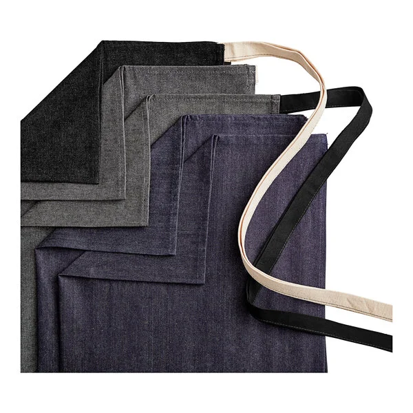 Acopa Kennett Blue Denim Half Bistro Apron with 2 Pockets and Natural Webbing - 18 Acopa Kennett Blue Denim Half Bistro Apron with 2 Pockets and Natural Webbing - 18