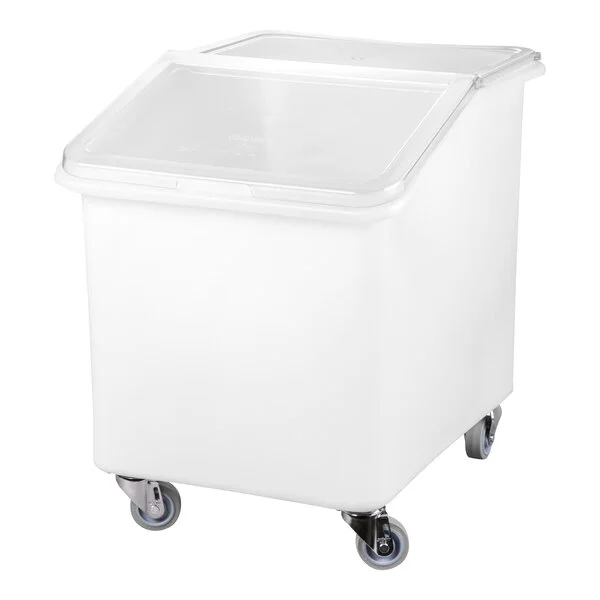Cambro IBS37148 37 Gallon / 590 Cup White Slant Top Mobile Ingredient Storage Bin with 2-Piece Sliding Lid & S-Hook