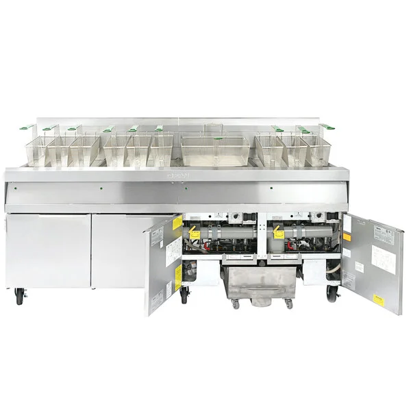 Dean by Frymaster SCFD460G Natural Gas Decathlon Gas Floor Fryer with (4) 75 lb. Frypots, Thermatron Controls, and Built-In Filtration - 600,000 BTU Dean by Frymaster SCFD460G Natural Gas Decathlon Gas Floor Fryer with (4) 75 lb. Frypots, Thermatron Controls, and Built-In Filtration - 600,000 BTU
