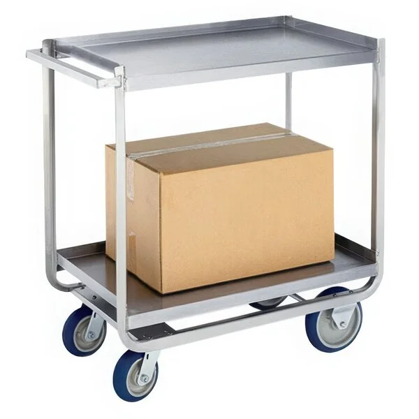 Lakeside PB1500 PrisonBilt Heavy-Duty Correctional Stainless Steel Two Shelf Utility Cart - 21 1/4