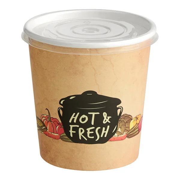 Choice 16 oz. Medley Double Poly-Coated Paper Soup / Hot Food Cup with Vented Plastic Lid - 250/Case Choice 16 oz. Medley Double Poly-Coated Paper Soup / Hot Food Cup with Vented Plastic Lid - 250/Case