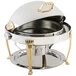 Bon Chef 14009 Elite Round 8 Qt. Dripless Stainless Steel with 24K Gold Accents Roll Top Chafer with Aurora Legs Bon Chef 14009 Elite Round 8 Qt. Dripless Stainless Steel with 24K Gold Accents Roll Top Chafer with Aurora Legs