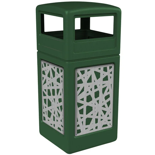 Commercial Zone 732926099 42 Gallon Green Square Trash Can with Stainless Steel Intermingle Panels and Dome Lid Commercial Zone 732926099 42 Gallon Green Square Trash Can with Stainless Steel Intermingle Panels and Dome Lid