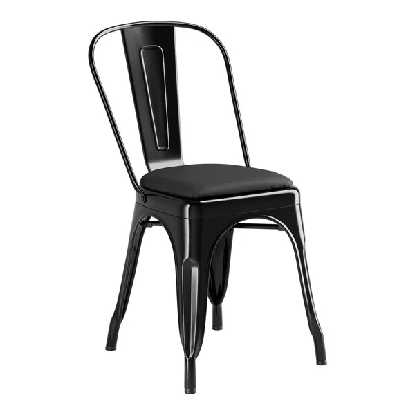 Lancaster Table & Seating Alloy Onyx Black Indoor Cafe Chair with Onyx Black Vinyl Cushion Lancaster Table & Seating Alloy Onyx Black Indoor Cafe Chair with Onyx Black Vinyl Cushion