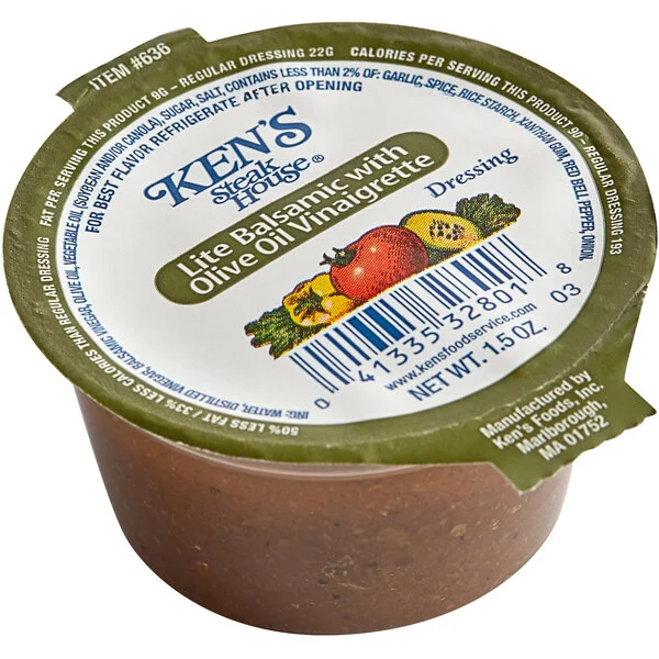 Ken's Foods 1.5 oz. Lite Balsamic with Olive Oil Vinaigrette Dressing Cup - 100/Case Ken's Foods 1.5 oz. Lite Balsamic with Olive Oil Vinaigrette Dressing Cup - 100/Case