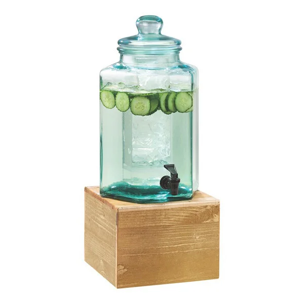 Cal-Mil 3422-2 2 Gallon Vintage Glass Beverage Dispenser with Wooden Base