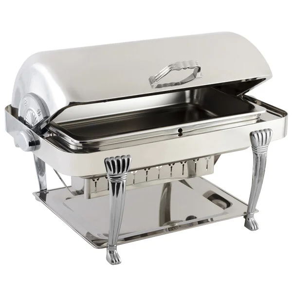 Bon Chef 12040CH Elite Rectangle 8 Qt. Dripless Stainless Steel with Chrome Accents Roll Top Chafer with Aurora Legs Bon Chef 12040CH Elite Rectangle 8 Qt. Dripless Stainless Steel with Chrome Accents Roll Top Chafer with Aurora Legs