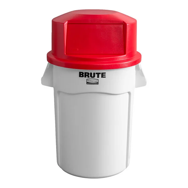 Rubbermaid® BRUTE 32 Gallon White Round Trash Can and Red Dome Top Lid Rubbermaid® BRUTE 32 Gallon White Round Trash Can and Red Dome Top Lid