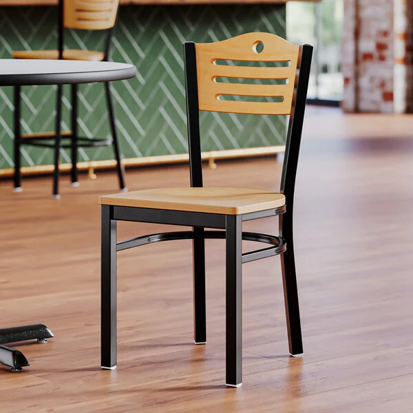 Lancaster Table & Seating Black Finish Side Chair with Natural Wood Seat and Back - Detached Seat Lancaster Table & Seating Black Finish Side Chair with Natural Wood Seat and Back - Detached Seat