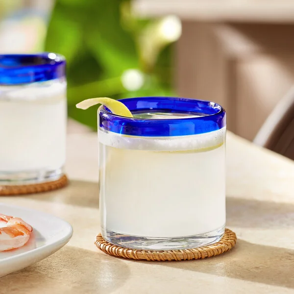 Acopa Tropic 12 oz. Rocks Glass with Blue Rim - Sample Acopa Tropic 12 oz. Rocks Glass with Blue Rim - Sample
