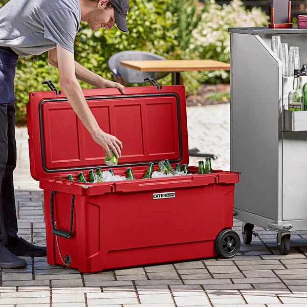 CaterGator CG100REDW Red 110 Qt. Mobile Rotomolded Outdoor Cooler / Ice Chest CaterGator CG100REDW Red 110 Qt. Mobile Rotomolded Outdoor Cooler / Ice Chest