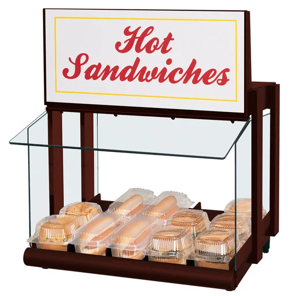 Hatco GRHW-1SGS Antique Copper Slanted Shelf Mini-Merchandising Warmer with Sign and Toggle Controls - 820W