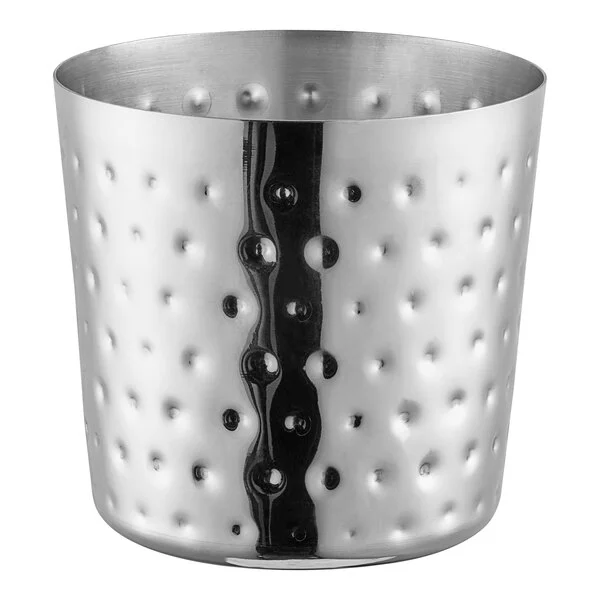 Acopa 16 oz. Hammered Stainless Steel Appetizer / French Fry Holder with Flat Top Acopa 16 oz. Hammered Stainless Steel Appetizer / French Fry Holder with Flat Top