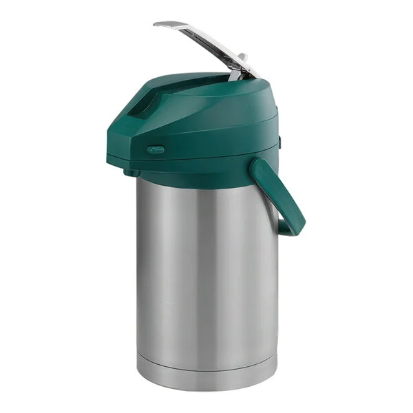 Service Ideas Color-Me-SVAC 2.5 Liter Brushed Stainless Steel Lined Airpot with Lever and Green Top CTAL25GRN