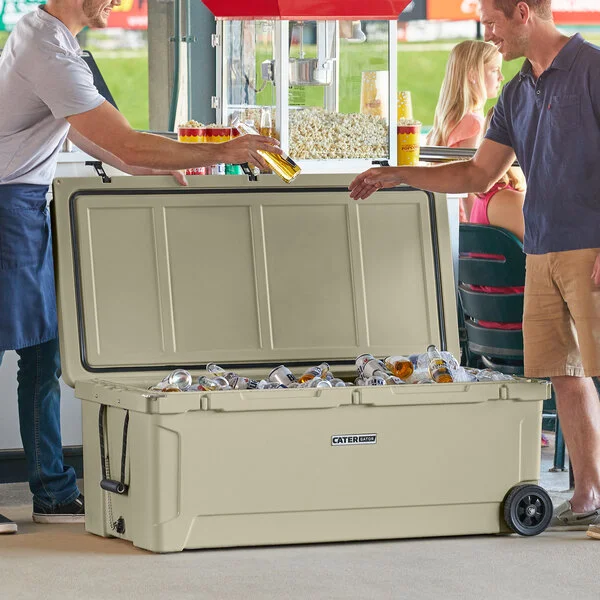CaterGator CG200TANW Tan 210 Qt. Mobile Rotomolded Outdoor Cooler / Ice Chest CaterGator CG200TANW Tan 210 Qt. Mobile Rotomolded Outdoor Cooler / Ice Chest