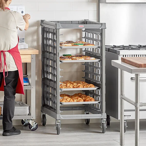 Cambro UPR1826H12 Camshelving® Ultimate 12 Pan Half Size End Load Bun / Sheet Pan Rack with Metal Casters - Unassembled