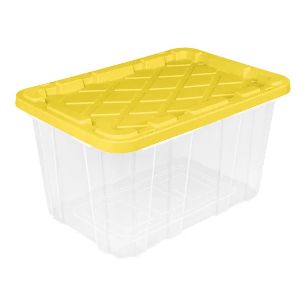Sterilite 27 Gallon Clear Industrial Storage Tote with Yellow Lily Lid 50759Y04 - 4/Case