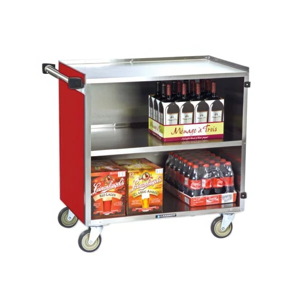 Lakeside 644RD Medium-Duty Stainless Steel Three Shelf Utility Cart with Enclosed Base and Red Finish - 22 1/2