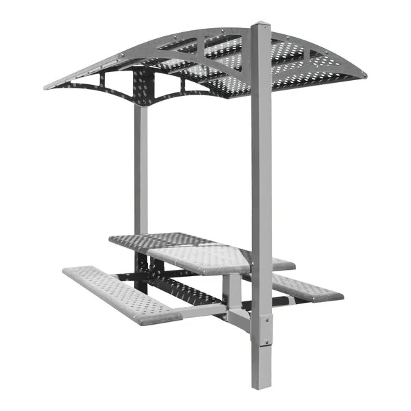 Paris Site Furnishings Shade Series 6' Window Gray Surface Mounted Picnic Table with Canopy and Basket Weave Perforations 85 1/2 Paris Site Furnishings Shade Series 6' Window Gray Surface Mounted Picnic Table with Canopy and Basket Weave Perforations 85 1/2