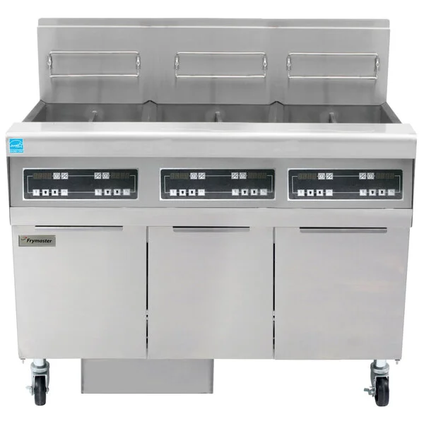 Frymaster FPPH355 Natural Gas 150 lb. 3 Unit High-Efficiency Gas Floor Fryer System with Digital Controls - 240,000 BTU