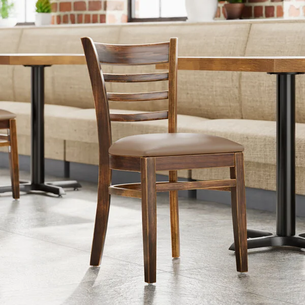 Lancaster Table & Seating Vintage Finish Wood Ladder Back Chair with Taupe Vinyl Seat - Detached Seat Lancaster Table & Seating Vintage Finish Wood Ladder Back Chair with Taupe Vinyl Seat - Detached Seat