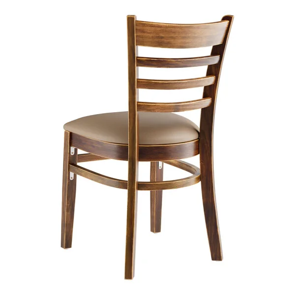 Lancaster Table & Seating Vintage Finish Wood Ladder Back Chair with Taupe Vinyl Seat - Detached Seat