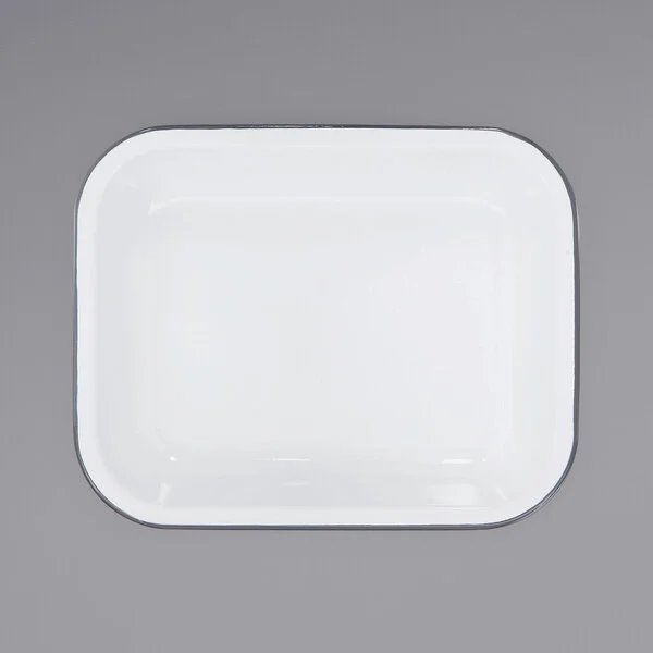 Crow Canyon Home V22GRY Vintage 2 Qt. White Enamelware Roasting Pan with Gray Rolled Rim