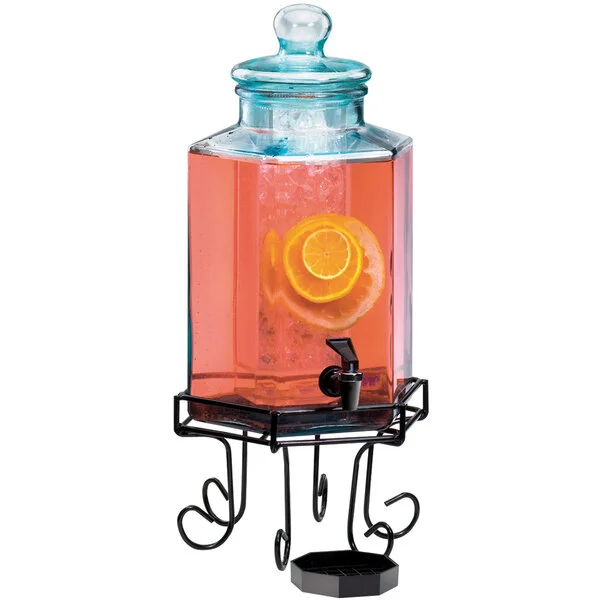 Cal-Mil 1111 2 Gallon Octagonal Glass Beverage Dispenser with Wire Base and Ice Chamber Cal-Mil 1111 2 Gallon Octagonal Glass Beverage Dispenser with Wire Base and Ice Chamber