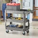 Lavex Medium Gray 3-Shelf Utility Cart with Premium Handle and Built-In Tool Compartments - 40 11/16 Lavex Medium Gray 3-Shelf Utility Cart with Premium Handle and Built-In Tool Compartments - 40 11/16