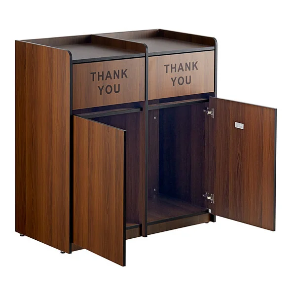Lancaster Table & Seating Waste 50 Gallon Walnut Double Waste Receptacle Enclosure with Lancaster Table & Seating Waste 50 Gallon Walnut Double Waste Receptacle Enclosure with