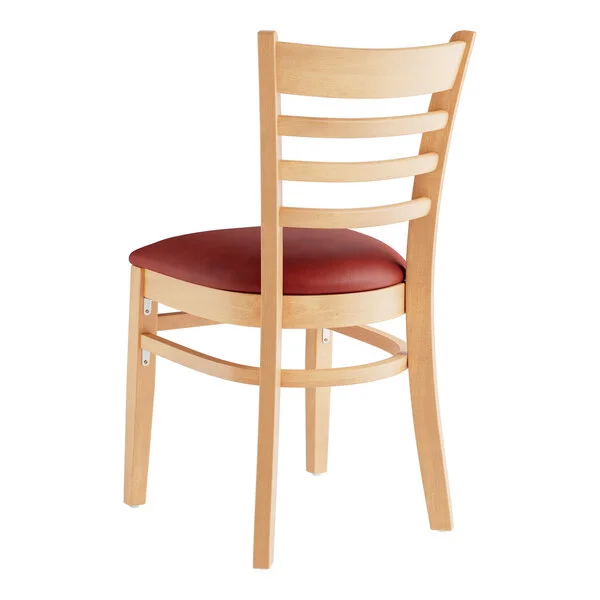 Lancaster Table & Seating Natural Finish Wood Ladder Back Chair with Burgundy Vinyl Seat - Assembled Lancaster Table & Seating Natural Finish Wood Ladder Back Chair with Burgundy Vinyl Seat - Assembled