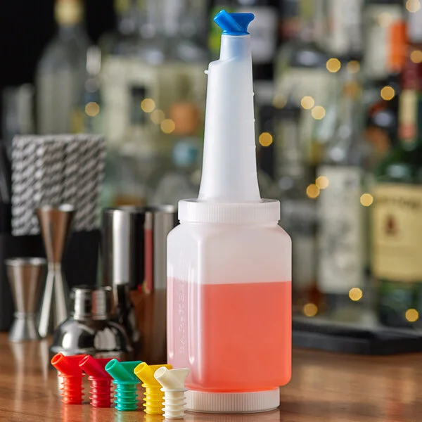 Vollrath 3632 Traex® Bar Keep II 1 Qt. White Pour Container with Neck, Lid, and Assorted Color Spouts Vollrath 3632 Traex® Bar Keep II 1 Qt. White Pour Container with Neck, Lid, and Assorted Color Spouts