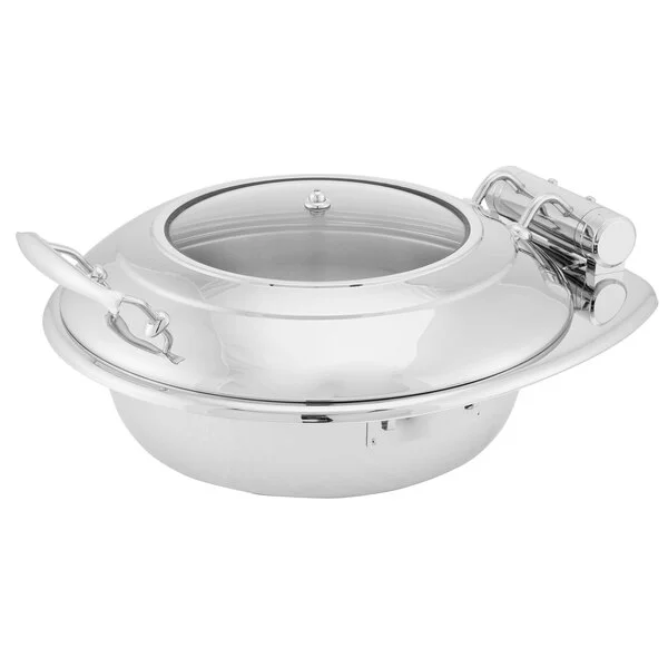 Walco Idol from Steelite International WLWI4UGT 4 Qt. Round Stainless Steel Chafer with Body, Glass Top Lid, Food Pan, and Spoon Holder Walco Idol from Steelite International WLWI4UGT 4 Qt. Round Stainless Steel Chafer with Body, Glass Top Lid, Food Pan, and Spoon Holder