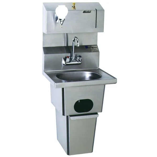 Eagle Group HSA-10-FDP-T-MG MICROGARD® Hand Sink with Gooseneck Faucet, Towel Dispenser, Soap Dispenser, Built In Waste Receptacle, and Basket Drain