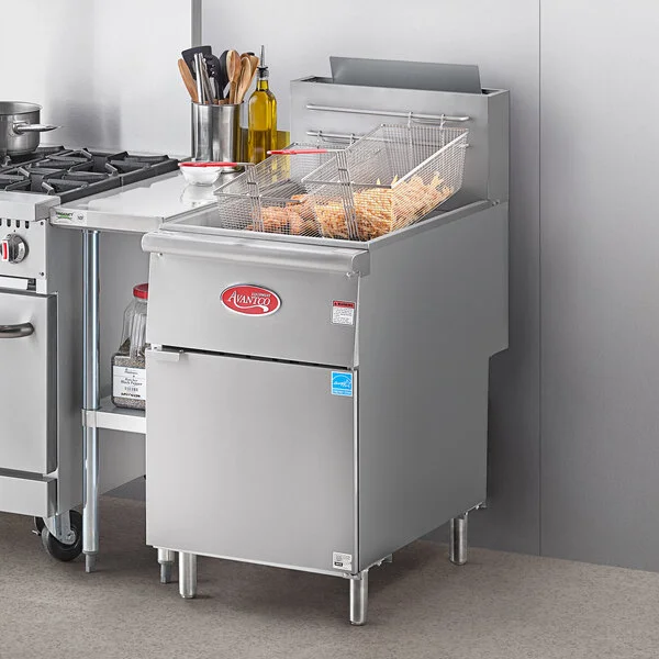 Avantco F5-ES-P 65-70 lb. Liquid Propane Stainless Steel Floor Fryer - 100,000 BTU