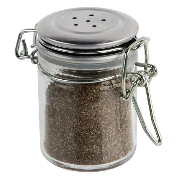 TableCraft H15S&P 1.5 oz. Resealable Salt and Pepper Shaker Glass Jar with Stainless Steel Clip-Top Lid TableCraft H15S&P 1.5 oz. Resealable Salt and Pepper Shaker Glass Jar with Stainless Steel Clip-Top Lid