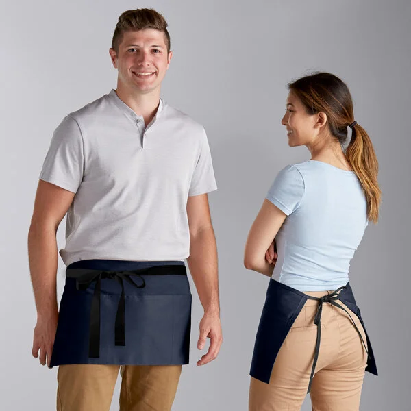 Choice Navy Blue Waist Apron with Black Webbing and 3 Pockets - 12 Choice Navy Blue Waist Apron with Black Webbing and 3 Pockets - 12