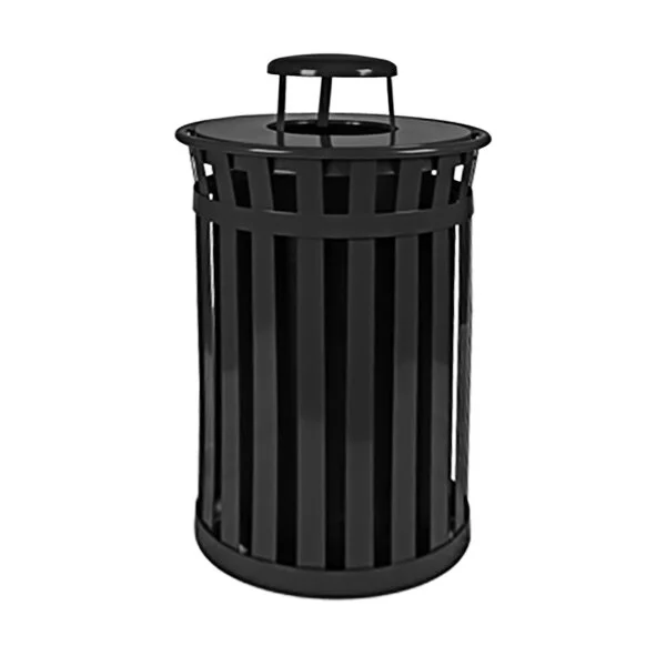 Witt Industries M3601-RC-BK Oakley Standard 36 Gallon Black Steel Round Outdoor Decorative Trash Can with Rain Cap Lid Witt Industries M3601-RC-BK Oakley Standard 36 Gallon Black Steel Round Outdoor Decorative Trash Can with Rain Cap Lid