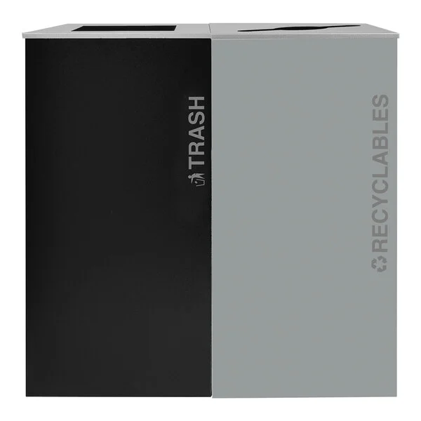Ex-Cell Kaiser Black Tie Kaleidoscope RC-KDSQ-2BT T/PBG R/HMG 48 Gallon Pebble Black Gloss / Hammered Gray Two Stream Indoor Steel Trash / Recyclables Receptacle Ex-Cell Kaiser Black Tie Kaleidoscope RC-KDSQ-2BT T/PBG R/HMG 48 Gallon Pebble Black Gloss / Hammered Gray Two Stream Indoor Steel Trash / Recyclables Receptacle
