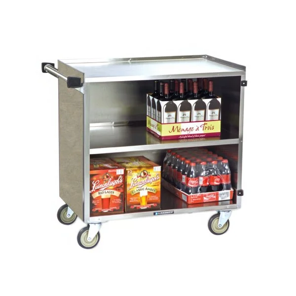 Lakeside 644BS 3 Shelf Medium Duty Stainless Steel Utility Cart with Enclosed Base and Beige Suede Finish - 22 1/2