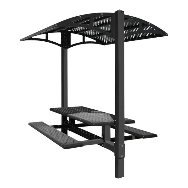 Paris Site Furnishings Shade Series 6' Jet Black Surface Mounted Picnic Table with Canopy and Basket Weave Perforations 85 1/2 Paris Site Furnishings Shade Series 6' Jet Black Surface Mounted Picnic Table with Canopy and Basket Weave Perforations 85 1/2