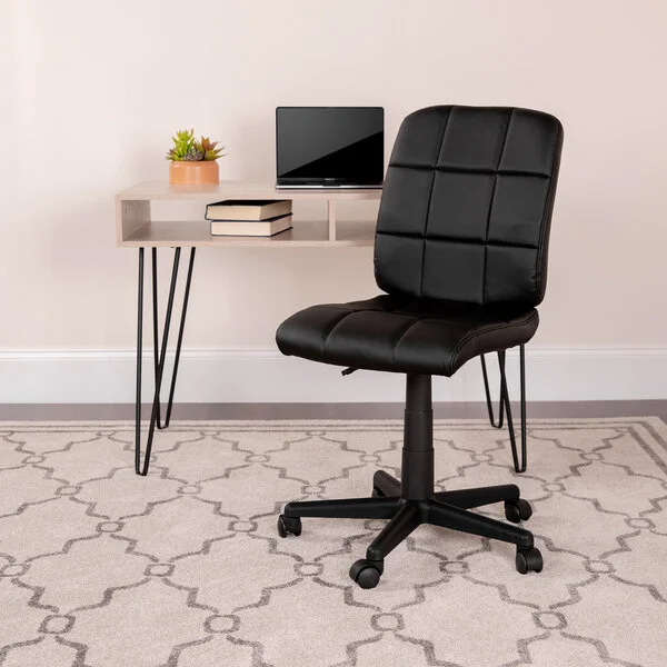 Flash Furniture GO-1691-1-BK-GG Mid-Back Black Quilted Vinyl Office Chair / Task Chair