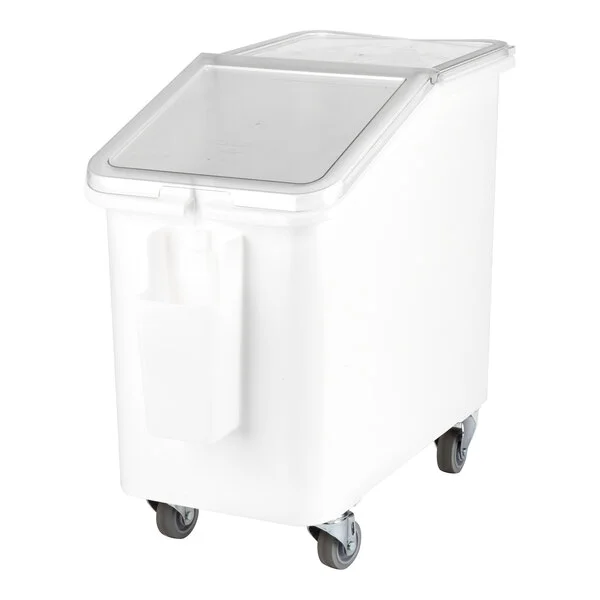 Cambro IBS27148 27 Gallon / 430 Cup White Slant Top Mobile Ingredient Storage Bin with 2-Piece Sliding Lid