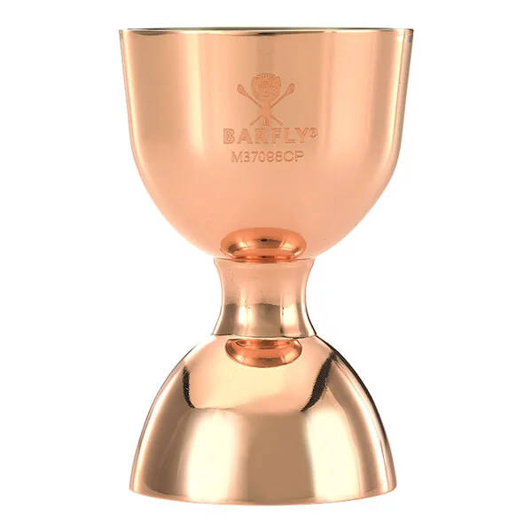 Barfly® M37098CP 25 mL & 50 mL (0.85 oz. & 1.7 oz.) Copper-Plated Heavy-Duty Straight Rim Bell Jigger Barfly® M37098CP 25 mL & 50 mL (0.85 oz. & 1.7 oz.) Copper-Plated Heavy-Duty Straight Rim Bell Jigger