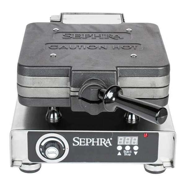 Sephra 14055-A Plus Cast Iron Press-Style Commercial Waffle Maker with Ice Cream Cone Plates - 120V, 1,780W