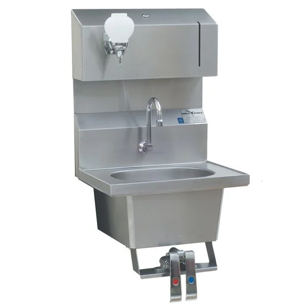 Eagle Group HSA-10-FDPK-MG MICROGARD® Knee Operated Wall Mount Hand Sink with Gooseneck Faucet, Knee Pedals, Soap Dispenser, Towel Dispenser, and Basket Drain