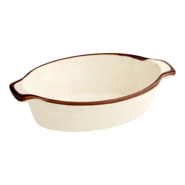 Acopa Keystone 18 oz. Vanilla Bean Porcelain Oval Baker / Casserole Dish - Sample Acopa Keystone 18 oz. Vanilla Bean Porcelain Oval Baker / Casserole Dish - Sample